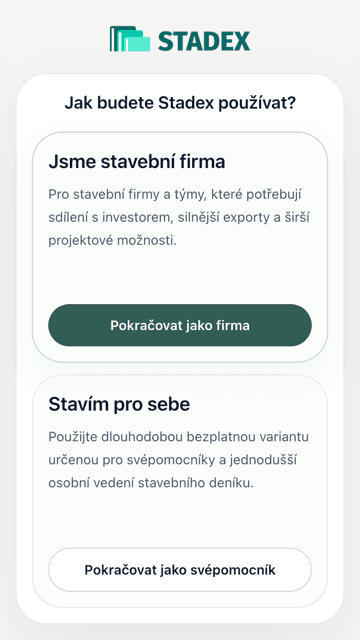 Výběr způsobu použití Stadexu při onboardingu.