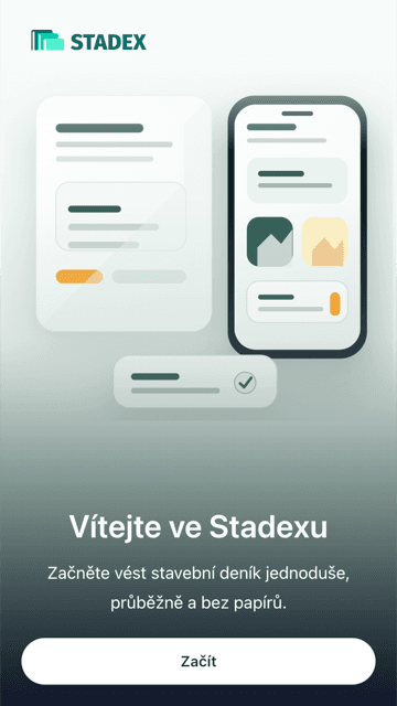 Uvítací obrazovka Stadex aplikace.